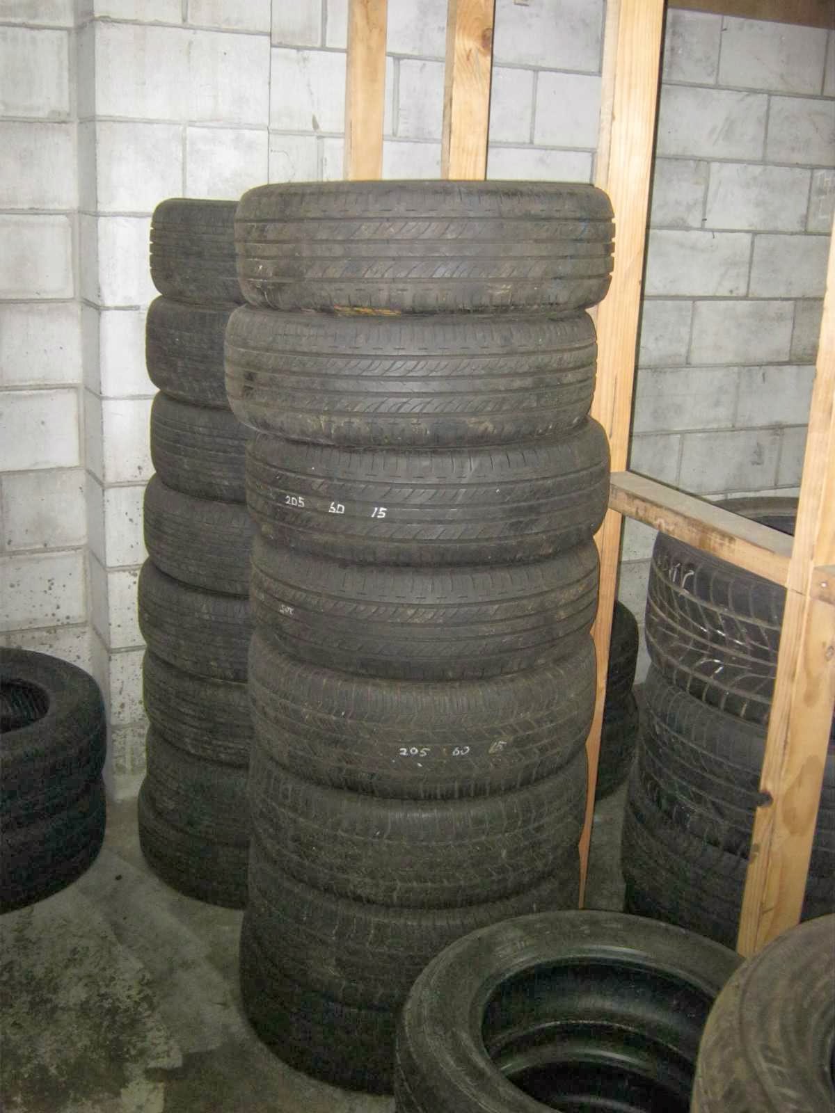 Used tyre stock stacked with sizes chalked on the tread
